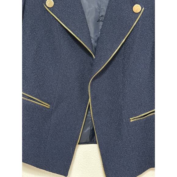 Lorenza Blau Lined Blazer 30 Navy Blue Gold Zip Trim Classic Preppy Coastal - Picture 6 of 16